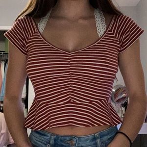 AE Red & White Short Sleeve Top